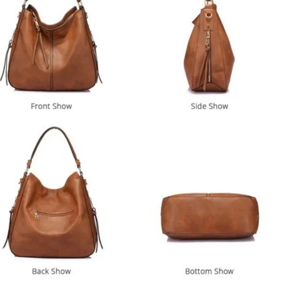 Inovera Vegan Leather Brown Hobo Shoulder Bag, Exterior Zip, Interior Pocket - Picture 2 of 6